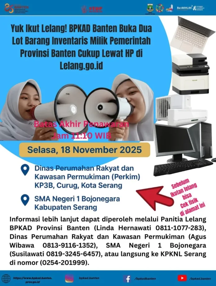 Lelang Aset Pemerintah Banten Dibuka, Laptop hingga AC Masuk Daftar